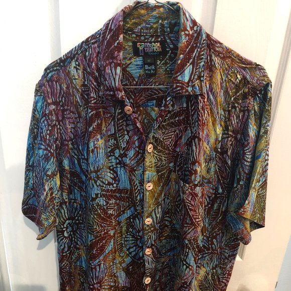 Tropical Tantrum - Art to Wear BATIK Hawaiian Shirt Men's Medium - Picture 1 of 8